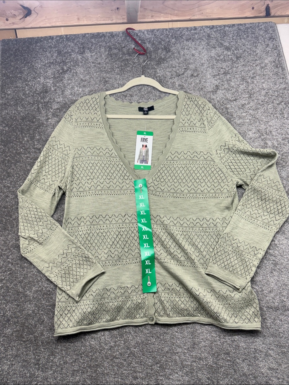 NWT FRYE Long Sleeve Button Up Sweater Cardigan Seagrass Green Womens XL